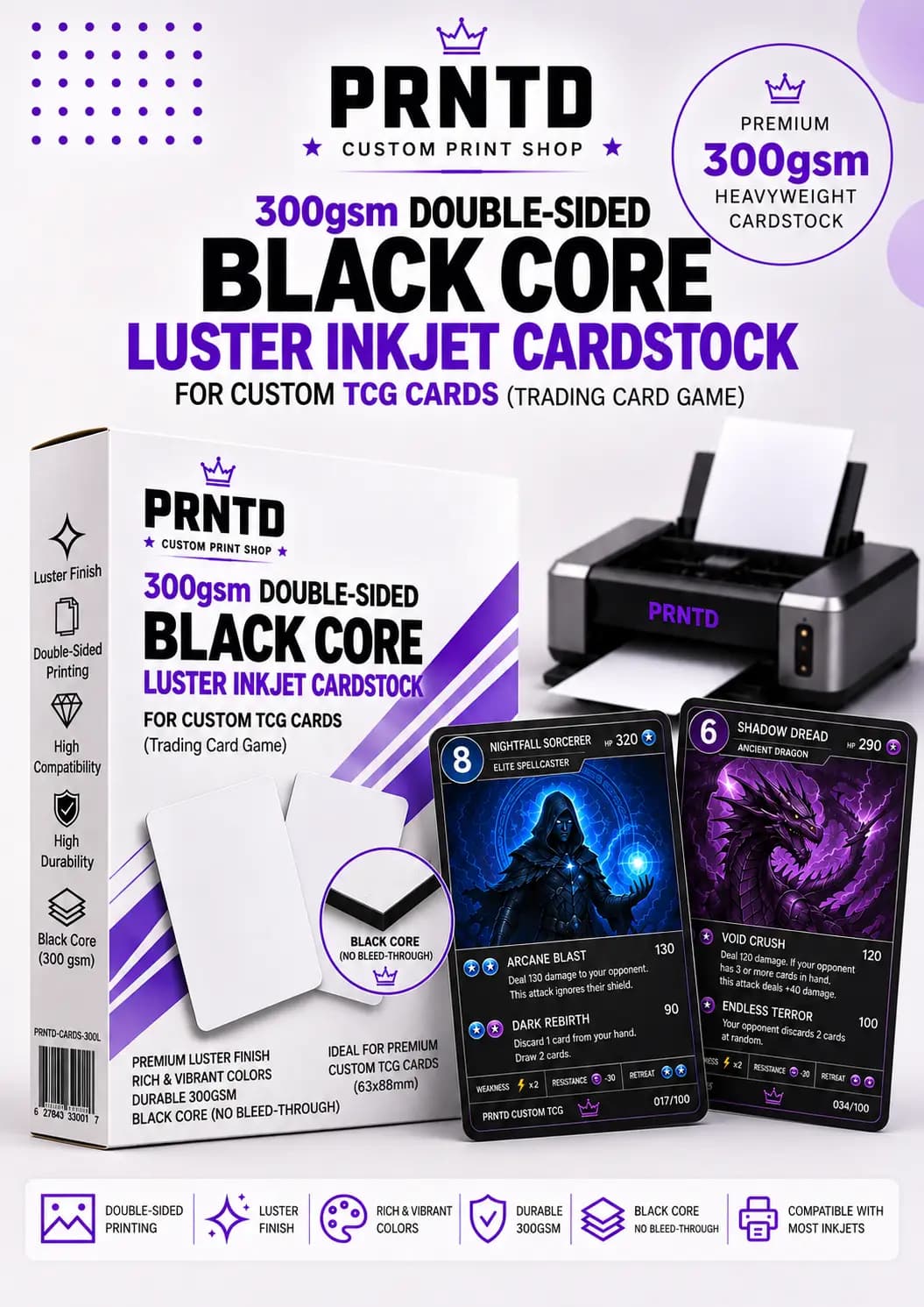 300 GSM Double Sided Satin Black Core Cardstock - 20 Sheets product photo